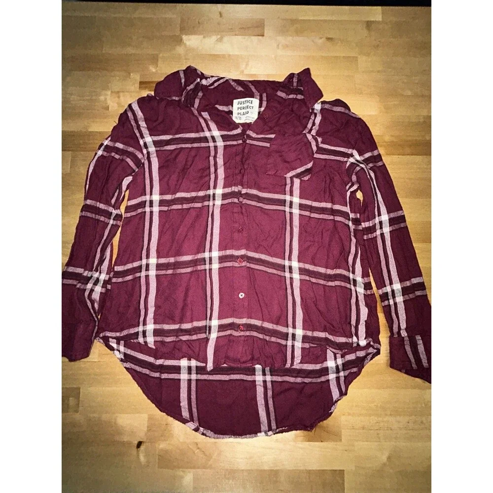 Justice Girls Maroon Flannel Size 18/20